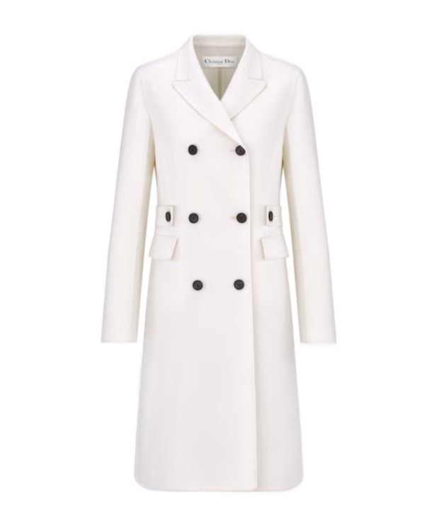 Dior Double-breasted Wool Coat In White
