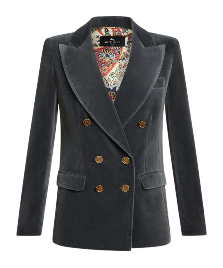 Shop Etro Logo-engraved Buttons Velvet Blazer In Black