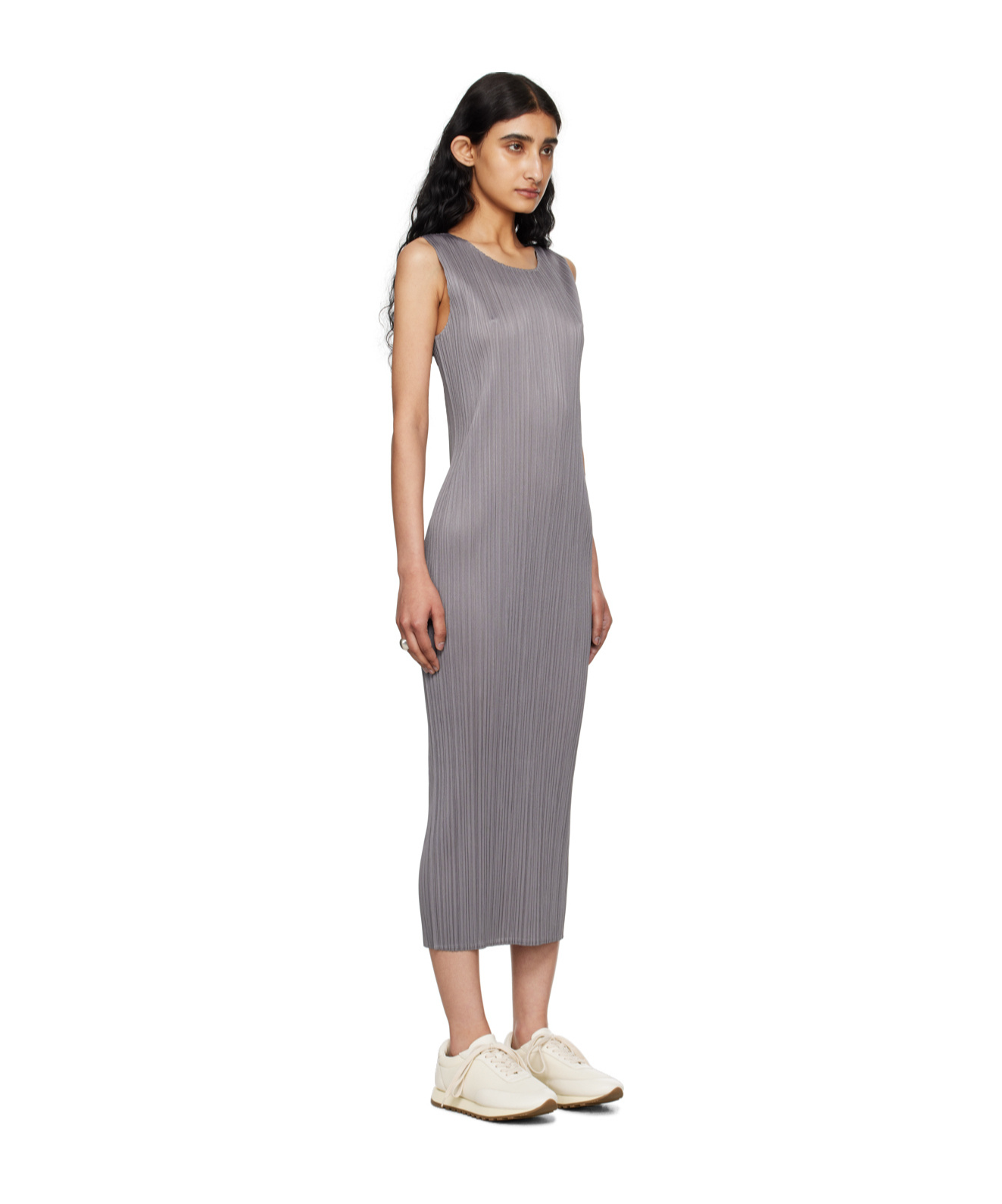 Shop Issey Miyake Pleated Dress In Gray