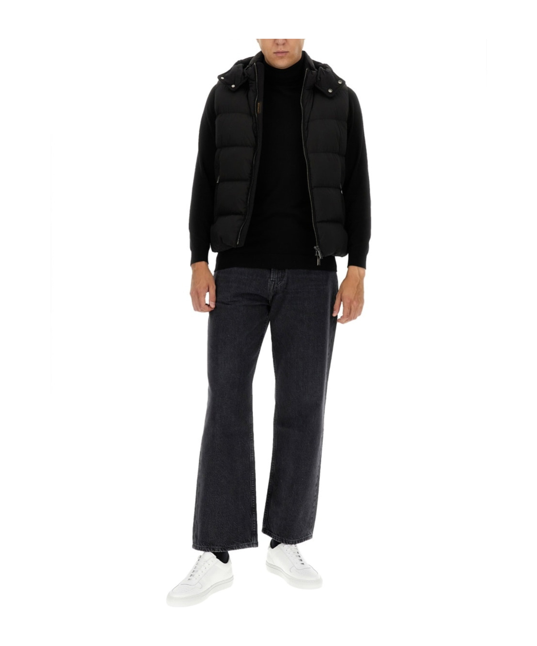 Moorer Hooded Padded Sleeveless Coat Front Pockets In Black