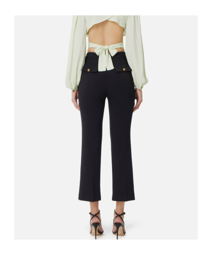 Elisabetta Franchi Logo Plaque Cropped Crepe Trousers In Black