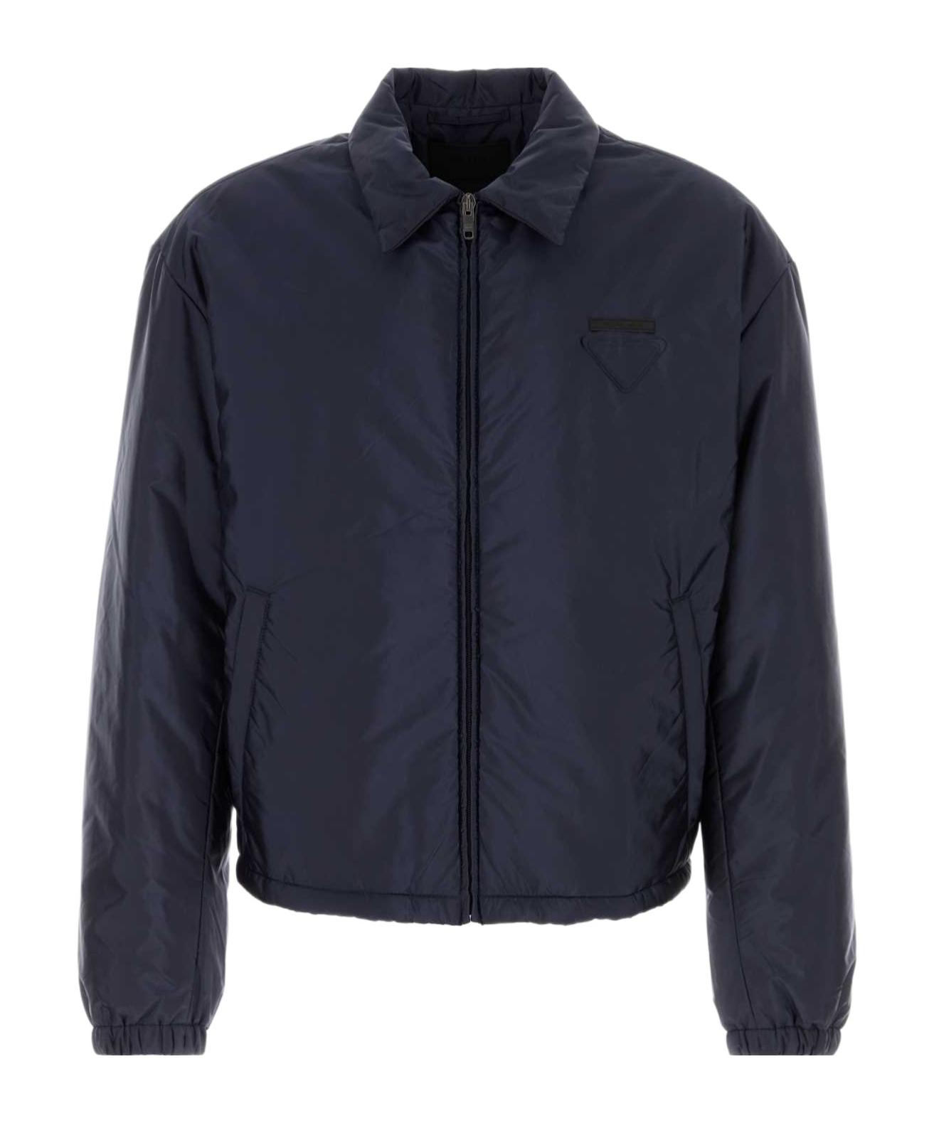 Prada Padded Jacket With Collared Design And Front Pocket In Blue
