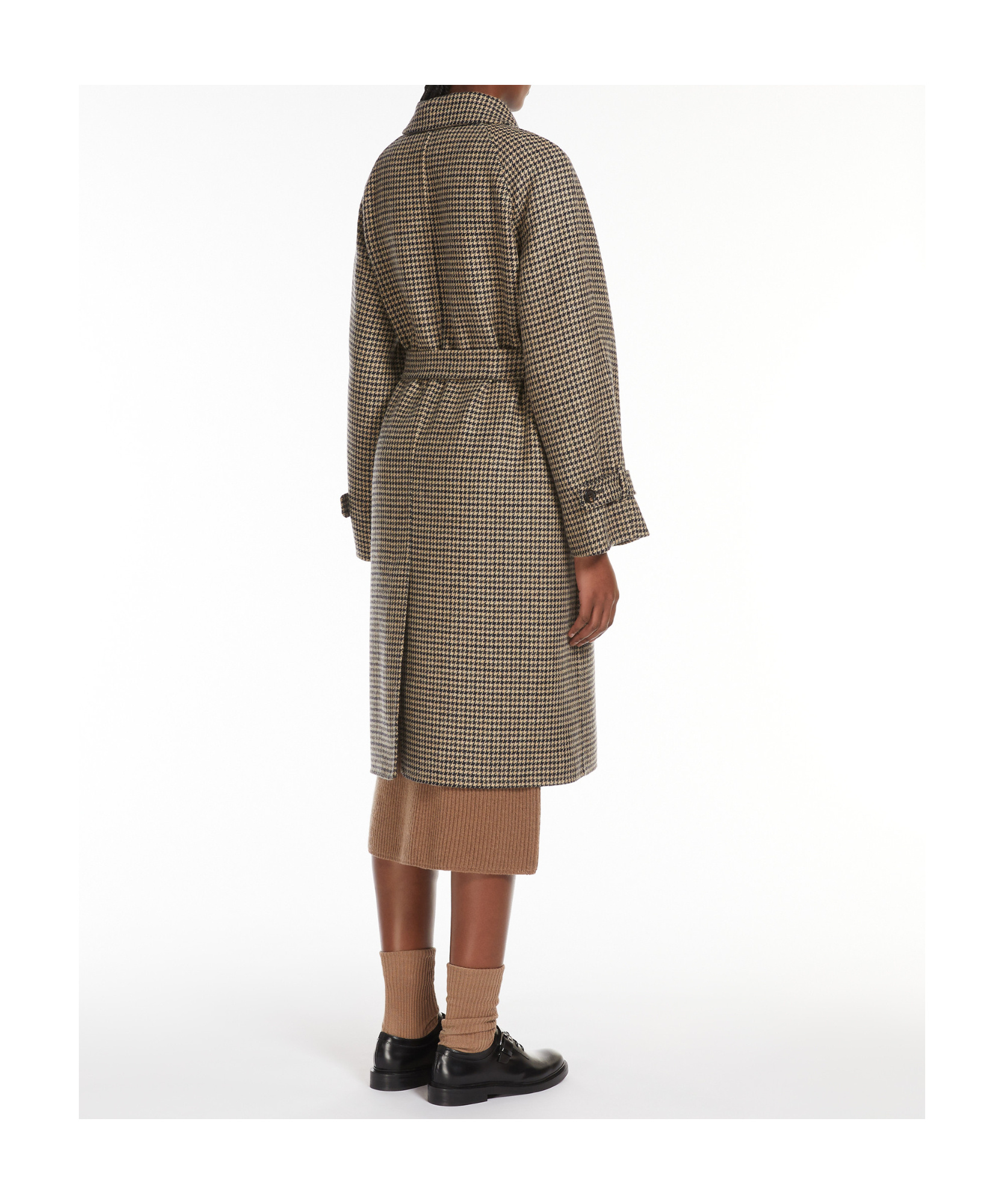 Max Mara Houndstooth Wool Coat In Black