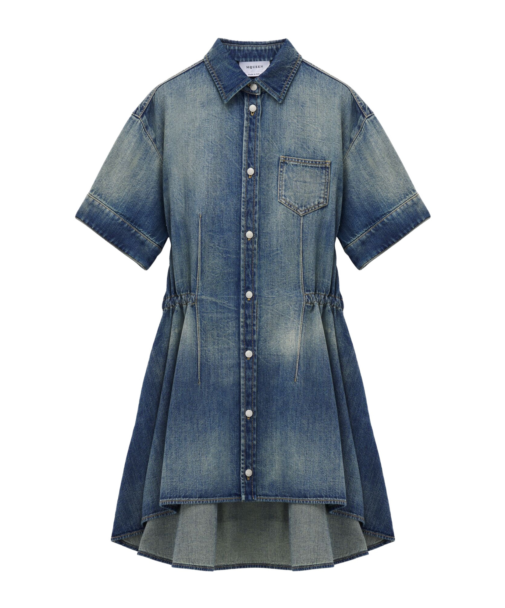 Alexander Mcqueen Stonewashed Denim Shirt Dress In Blue