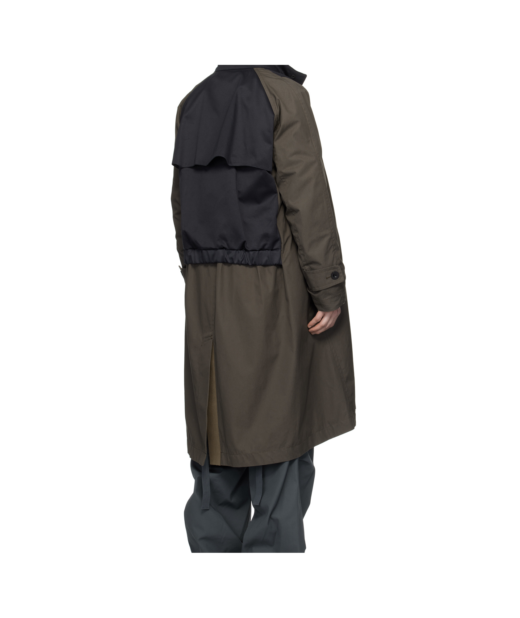 Sacai Khaki & Navy Cotton Chino X Gabardine Coat In Black