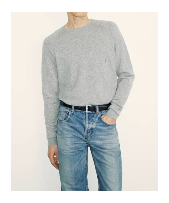 Saint Laurent Grey Crewneck Sweater With Cassandre In Cashmere Man In Gray