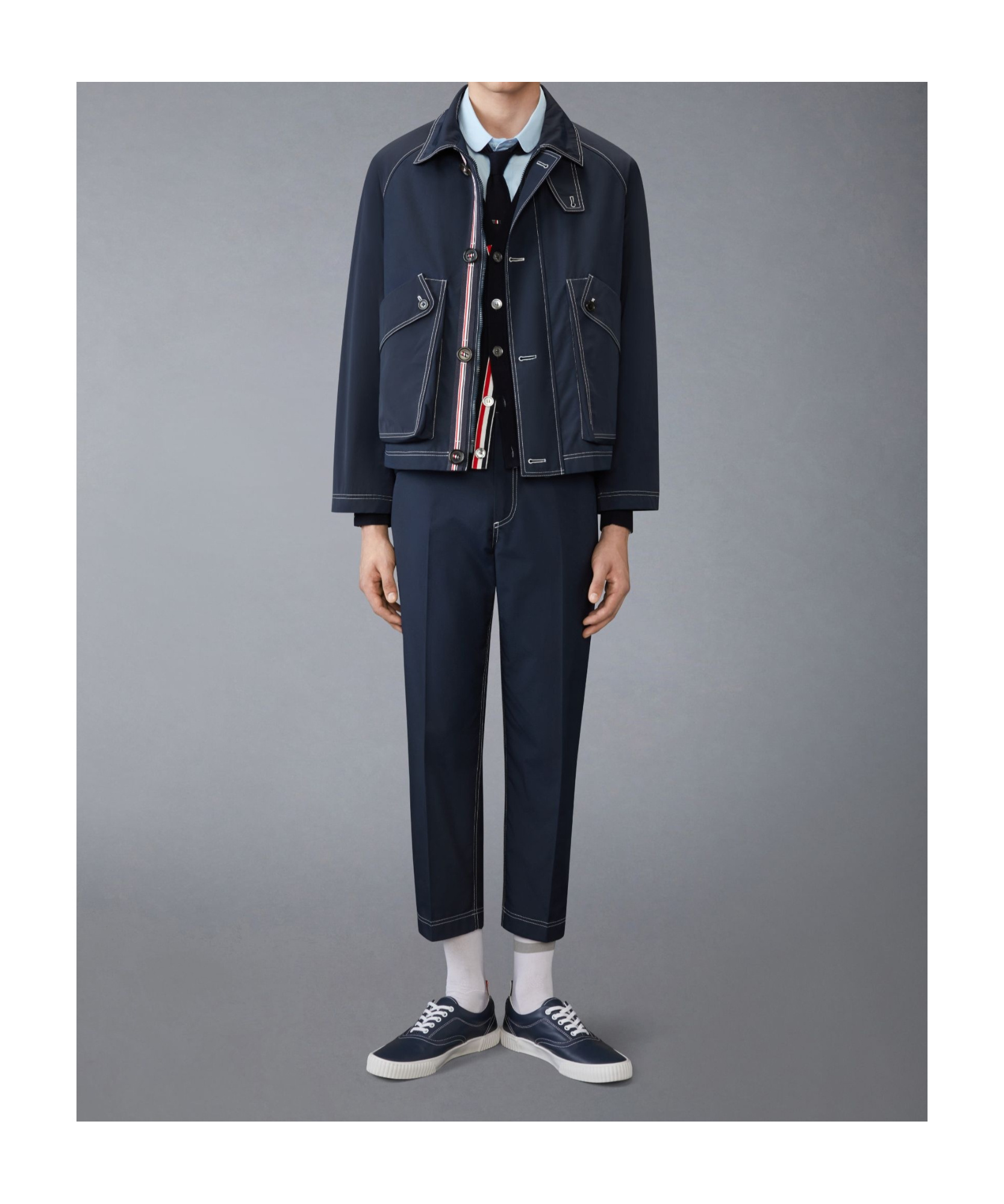 Thom Browne Contrast-stitching Raglan Jacket In Blue