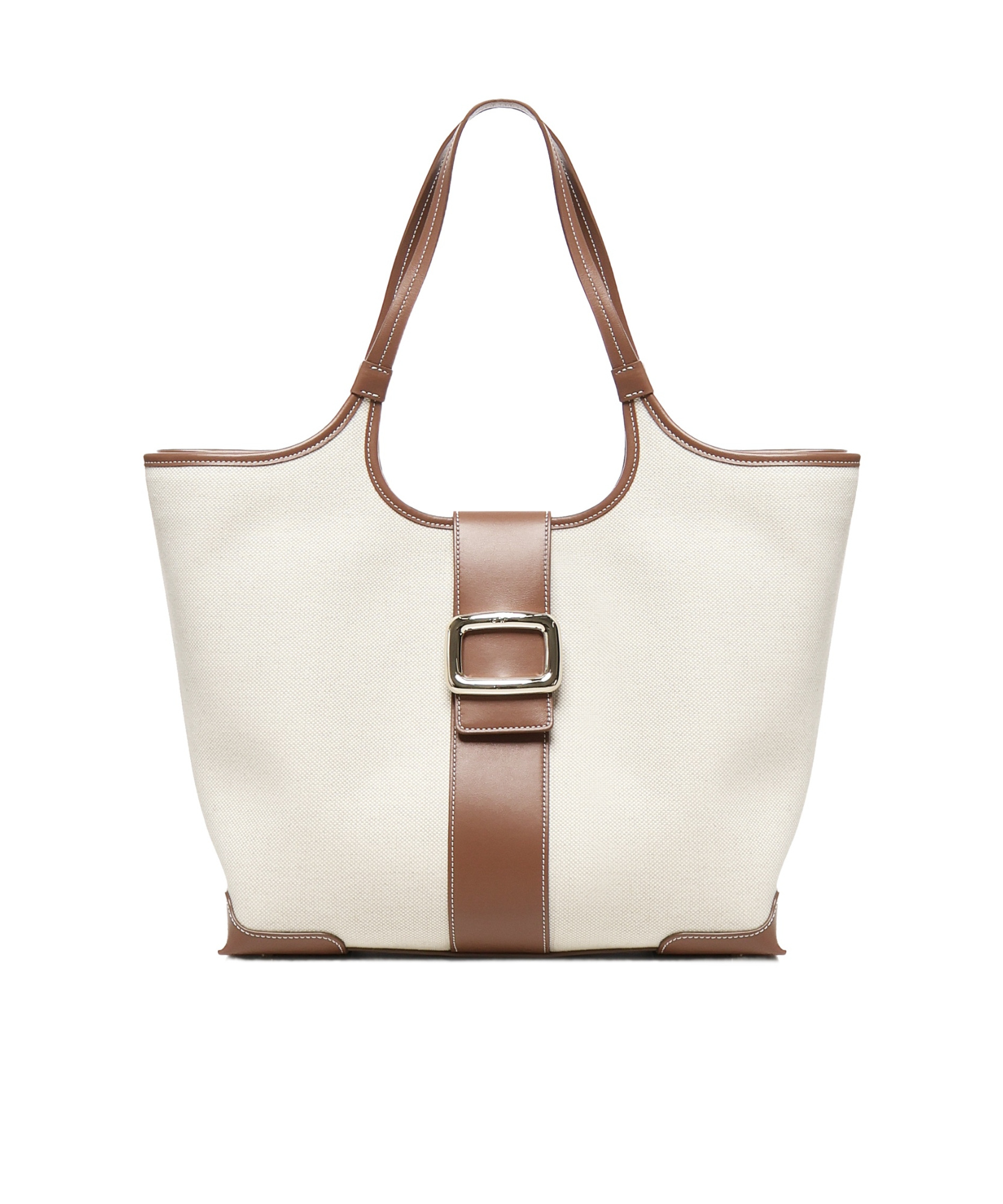 Roger Vivier Buckle Detailed Shopping Bag In White