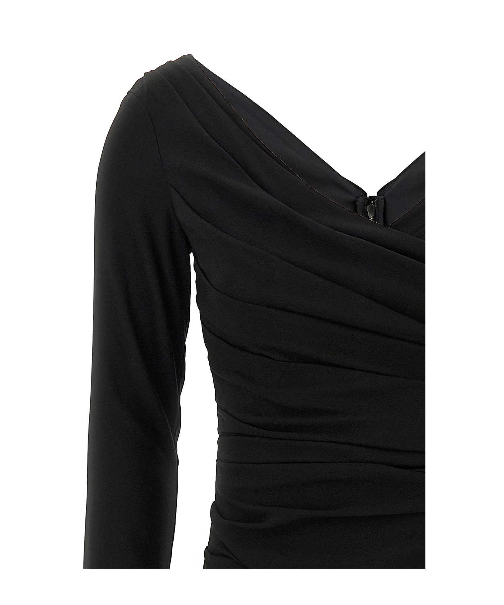 Dolce & Gabbana Draped V-neckline Midi Length Dress In Black