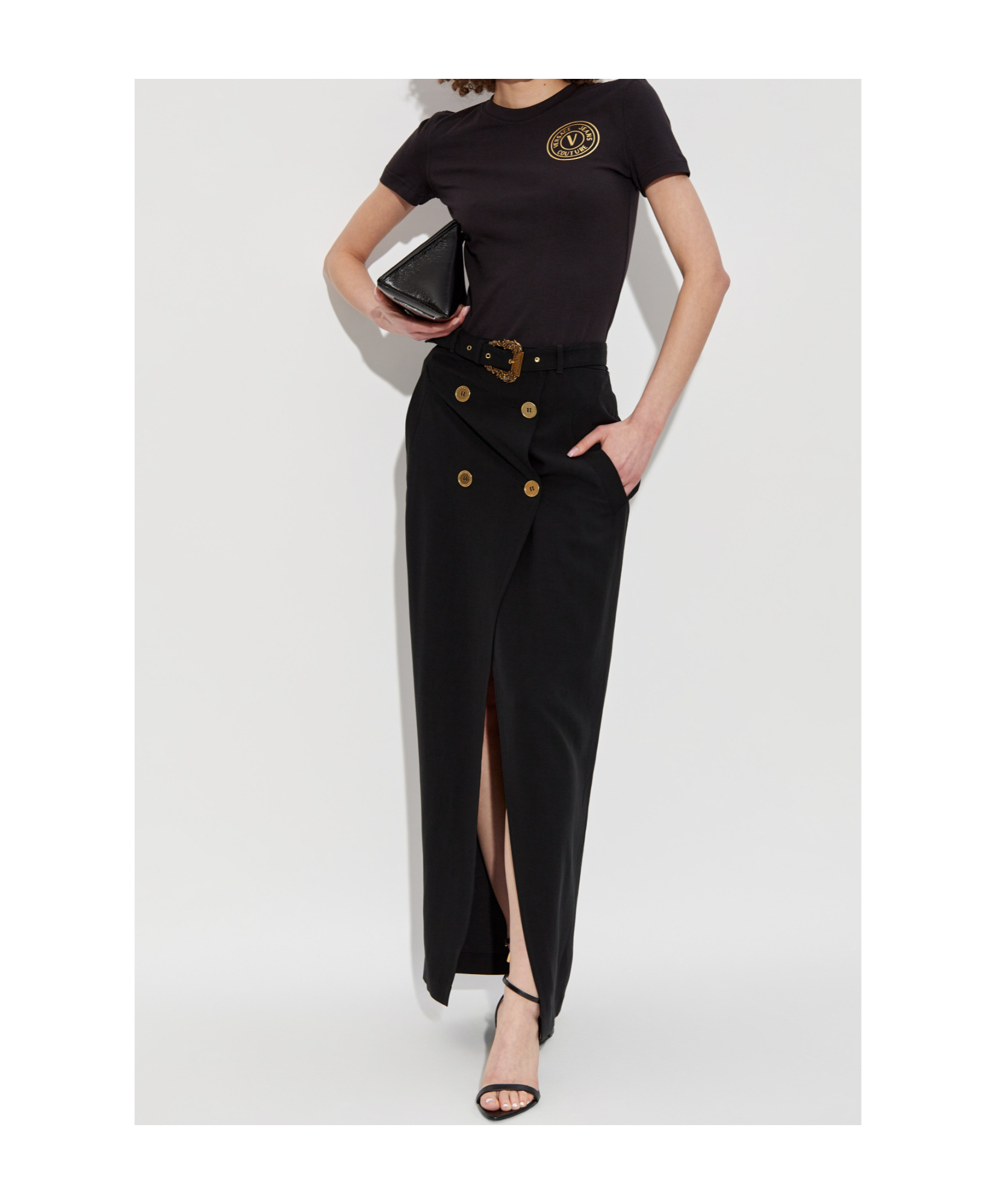 Shop Versace Jeans Baroque-buckle Skirt In Black