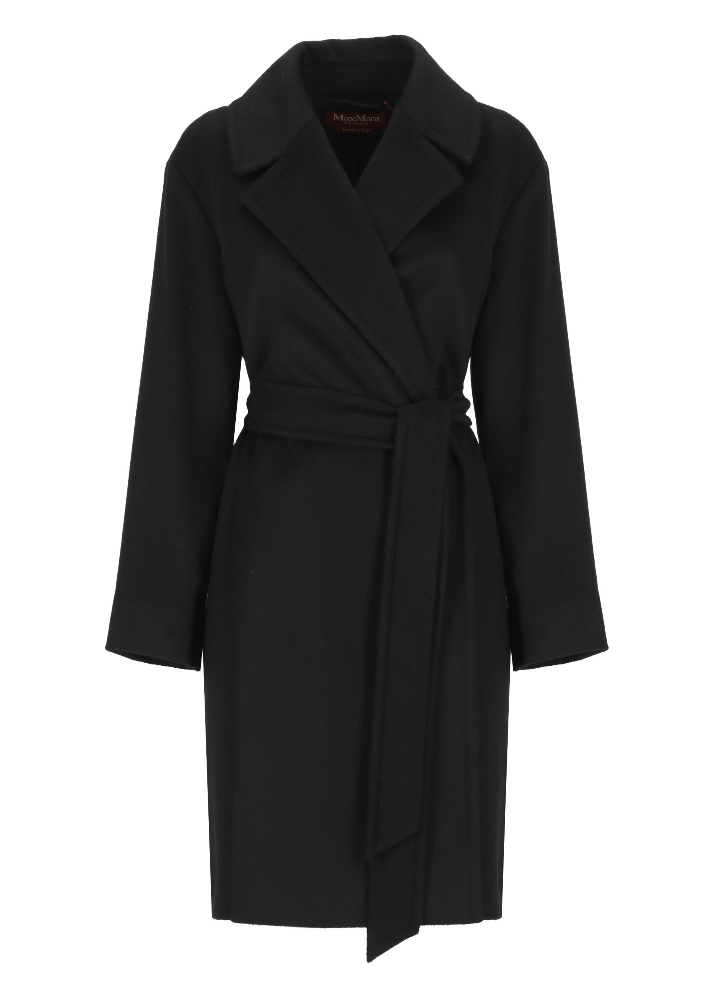 Shop Max Mara Belted Long-sleeved Coat In Black