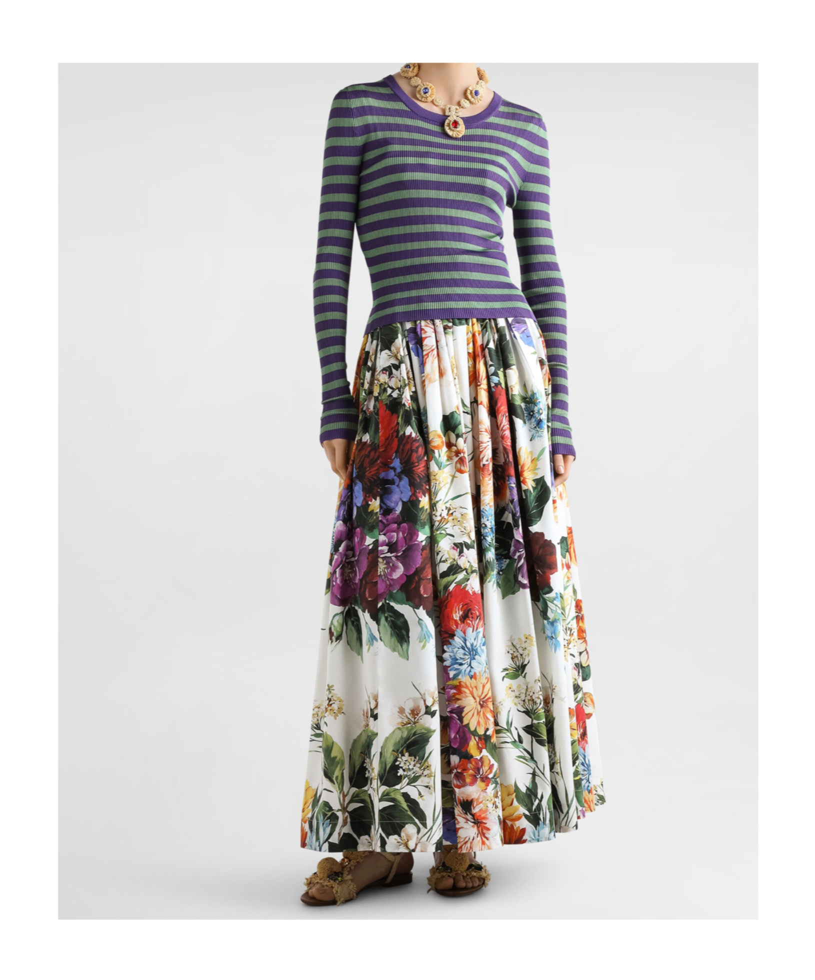 Dolce & Gabbana High-waisted Skirt With A Floral Bouquet Print In Multi