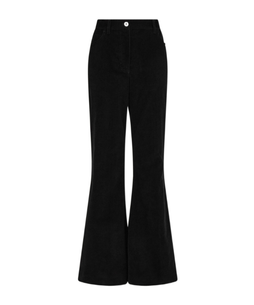 Ferragamo Striped Flared Velvet Trousers In Black