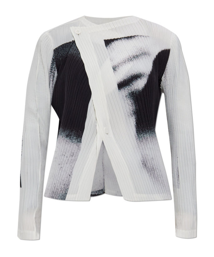 Issey Miyake Shadow Study Pleated Graphic-print Jacket In Gray