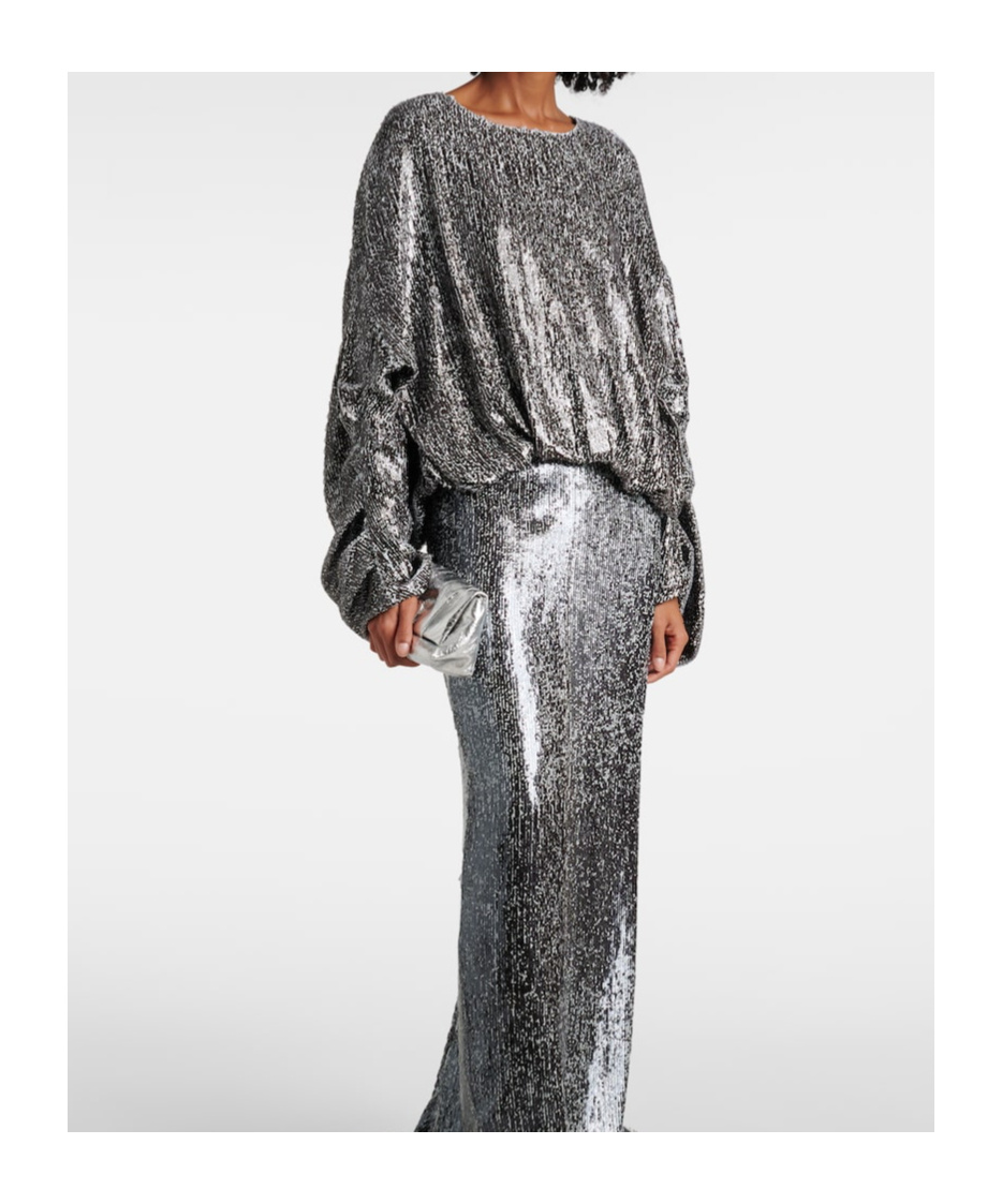 Dries Van Noten Sequined Gathered Blouse In Gray