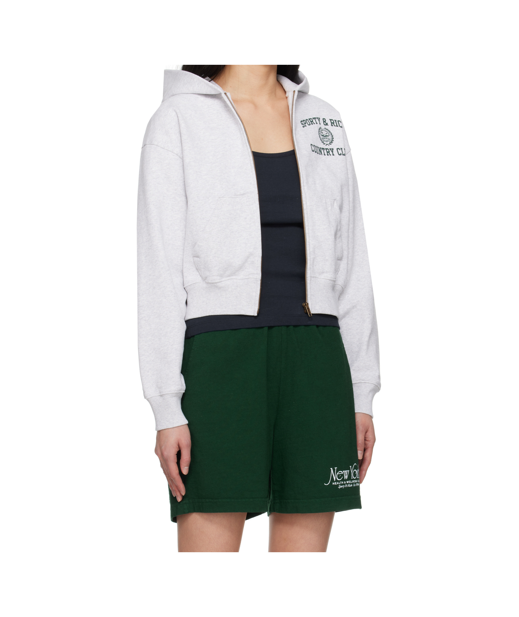 Sporty And Rich Womens Varsity Crest Crop Cotton-jersey Hoody Heather Gray In White