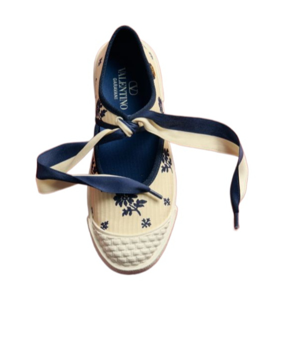 Valentino Bay By Bay Ballerina Rubber-trimmed Printed Silk-jacquard Sneakers In Nude