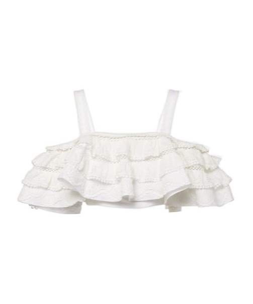Carolina Herrera Embroidered Ruffled Cotton Crop Top In White