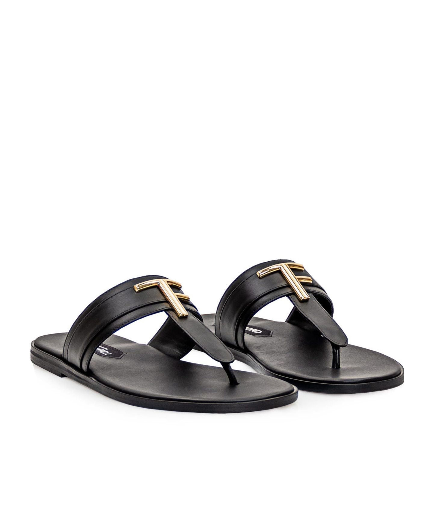 Tom Ford Brighton Leather Flip-flops In Black And Gold