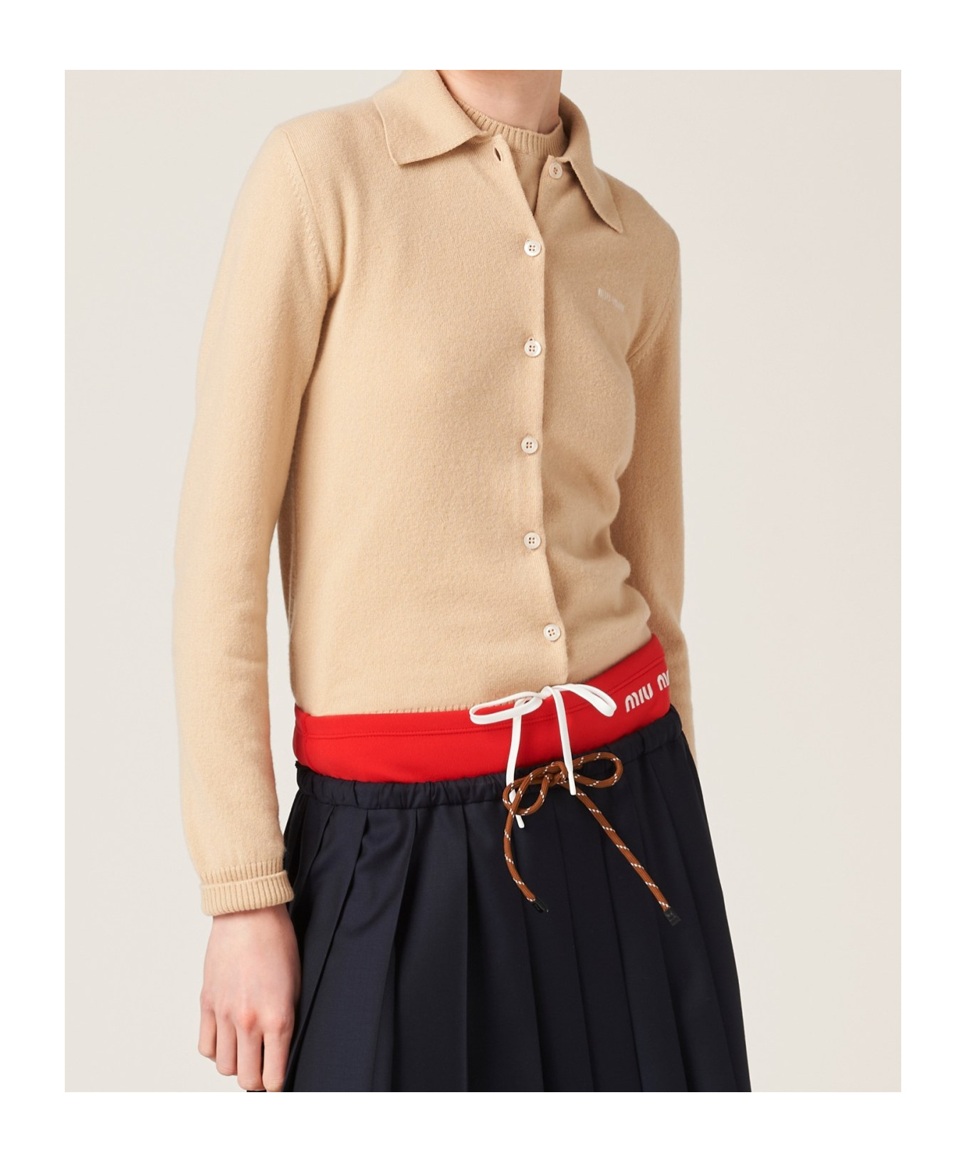 Miu Miu Logo-intarsia Cashmere-knit Cardigan In Gray