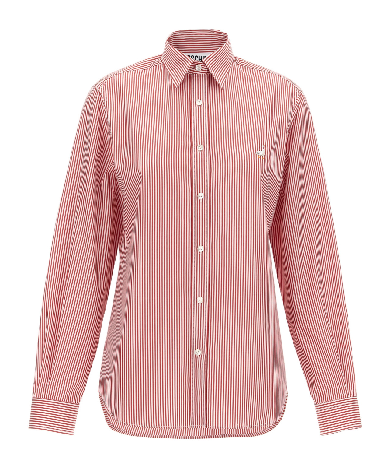 Shop Moschino Long-sleeved Pinstriped Shirt In Pink