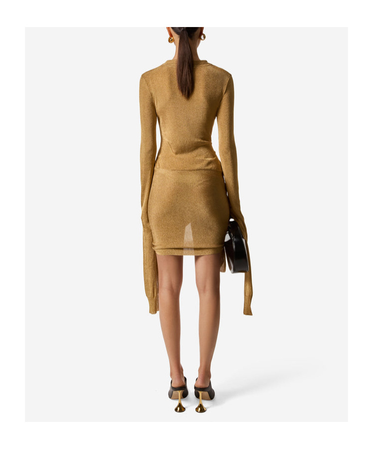 Coperni Denim Asymmetrical Flower Mini Dress In Brown