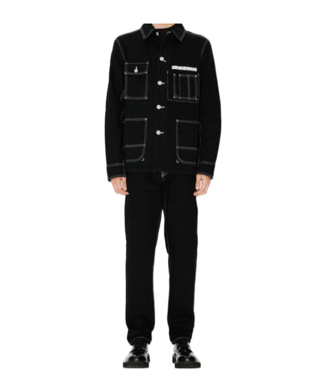 Kenzo Long-sleeved Denim Coat In Black