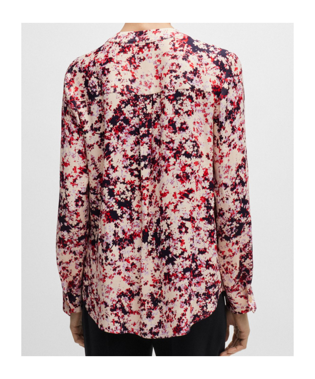 Hugo Boss Floral-print Blouse In Satin With Notch Neckline In Nude