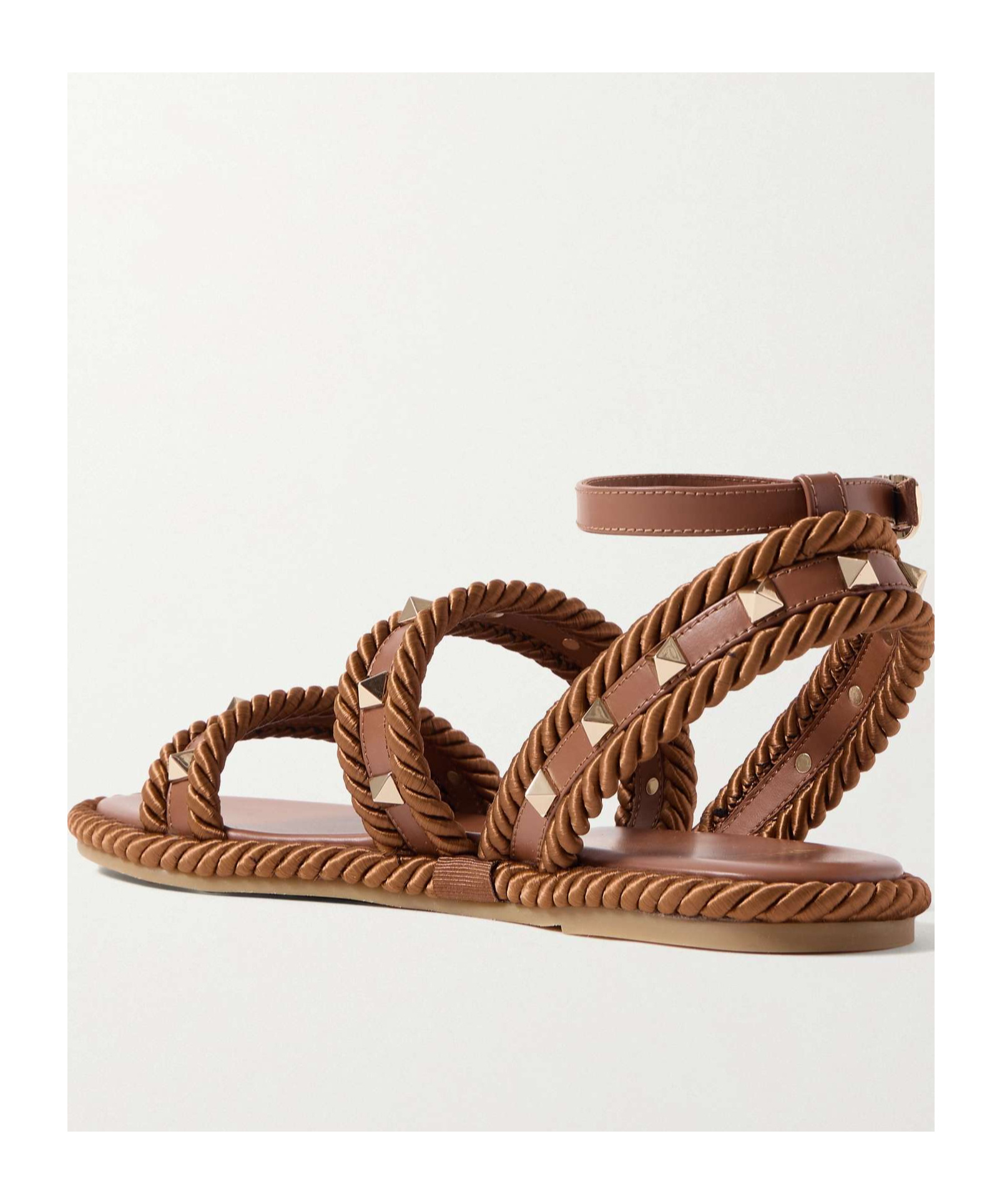 Valentino Garavani Caramel Fabric Rockstud Sandals In Brown