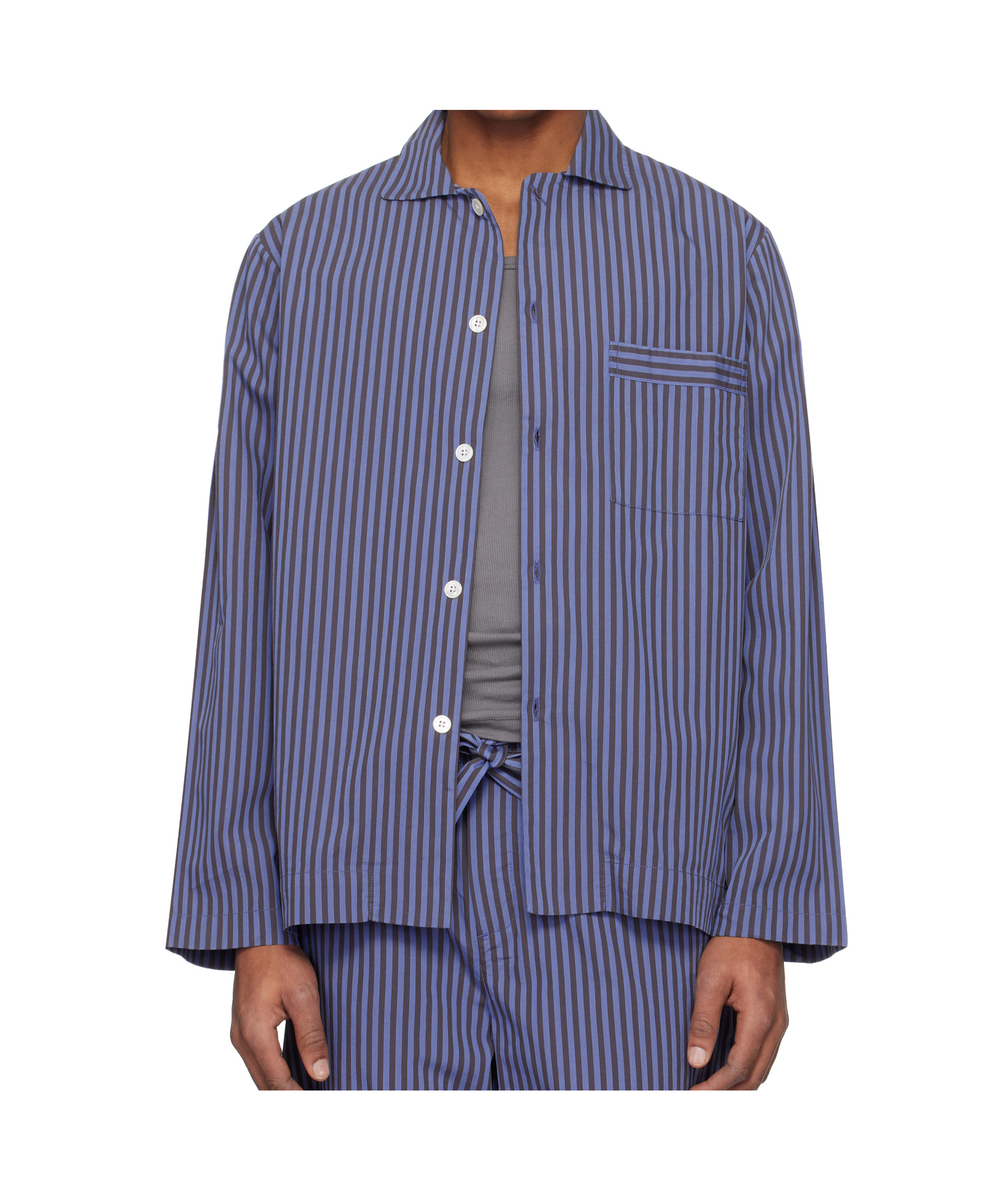Tekla Camp-collar Striped Organic Cotton-poplin Pyjama Shirt In Blue