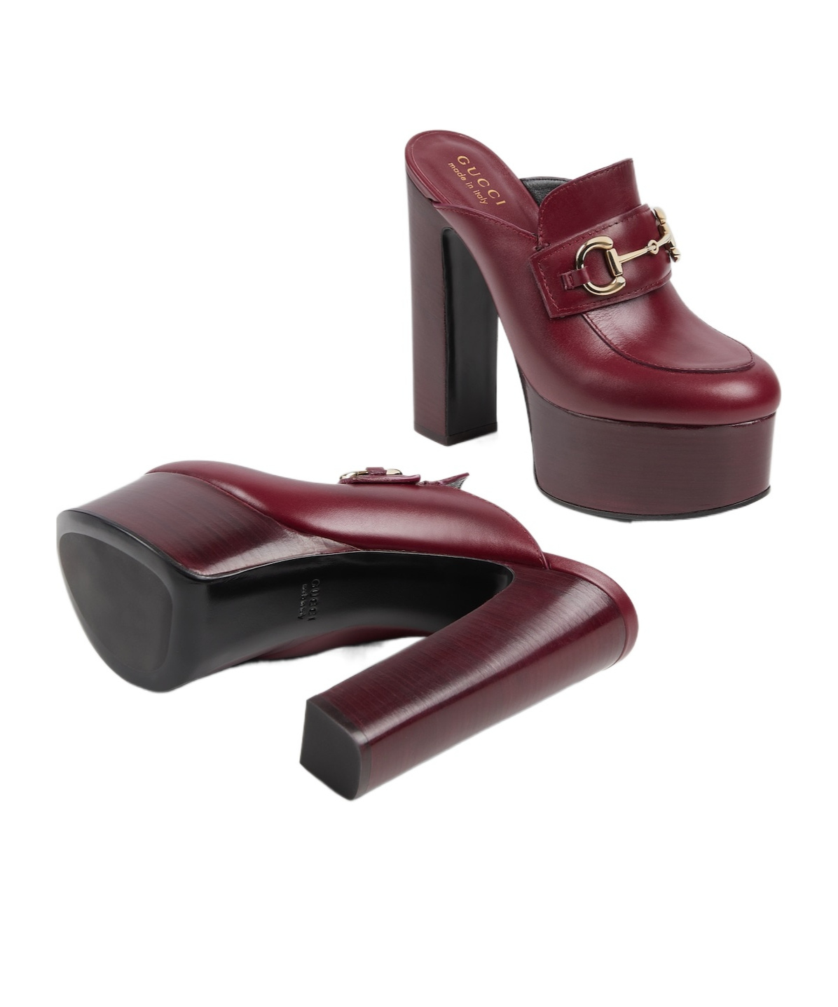 Gucci Horsebit 1955 Leather Platform Mules In Red