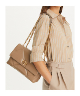 Tory Burch Brown Kira Diamond Quilt Convertible Soft Leather Bag In Nude