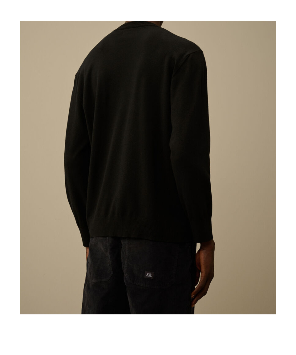 C.p. Company Merino Wool Crewneck Sweater Featuring Pockets In Black