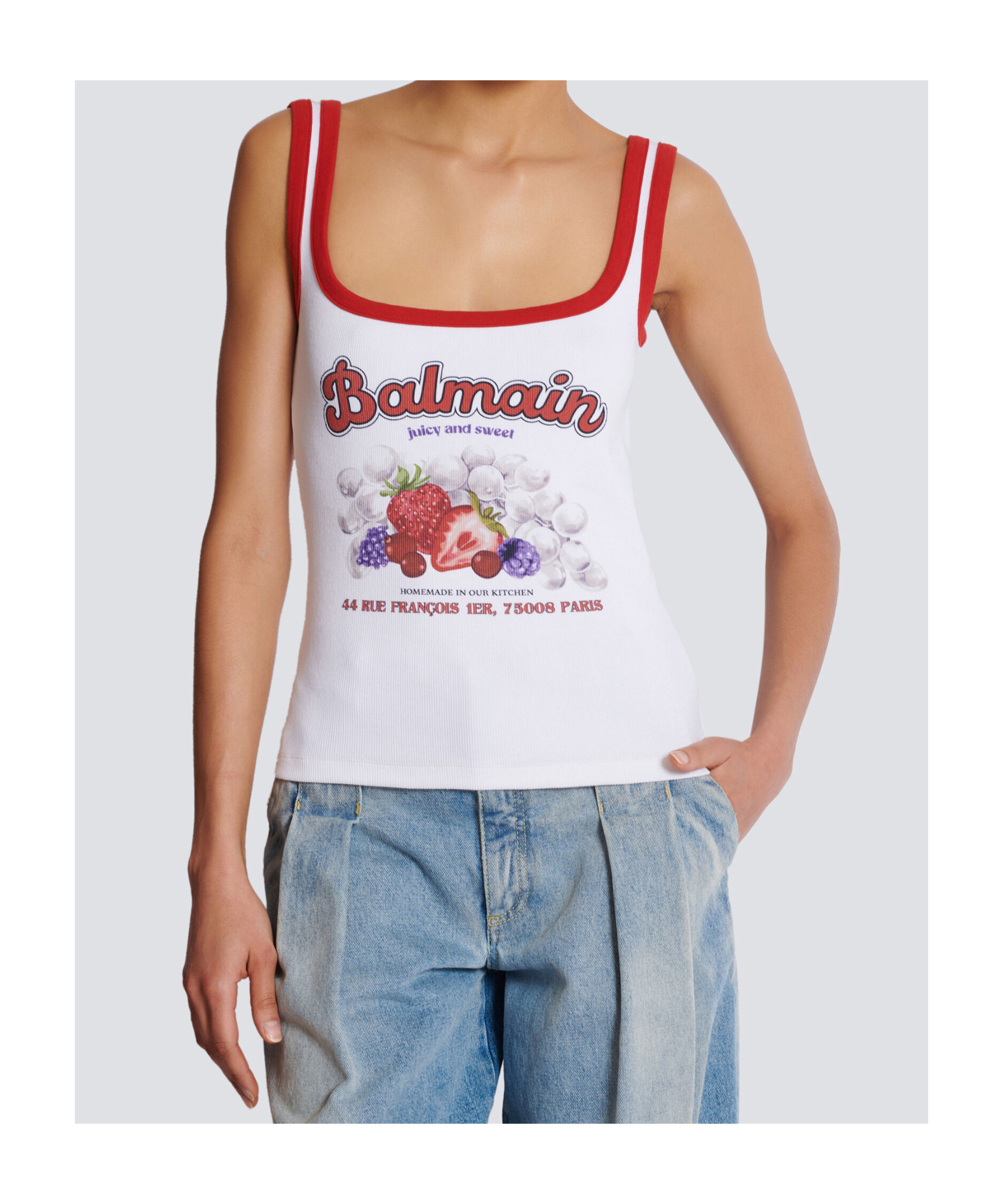 Balmain Fruit Square-neck Tank Top In White