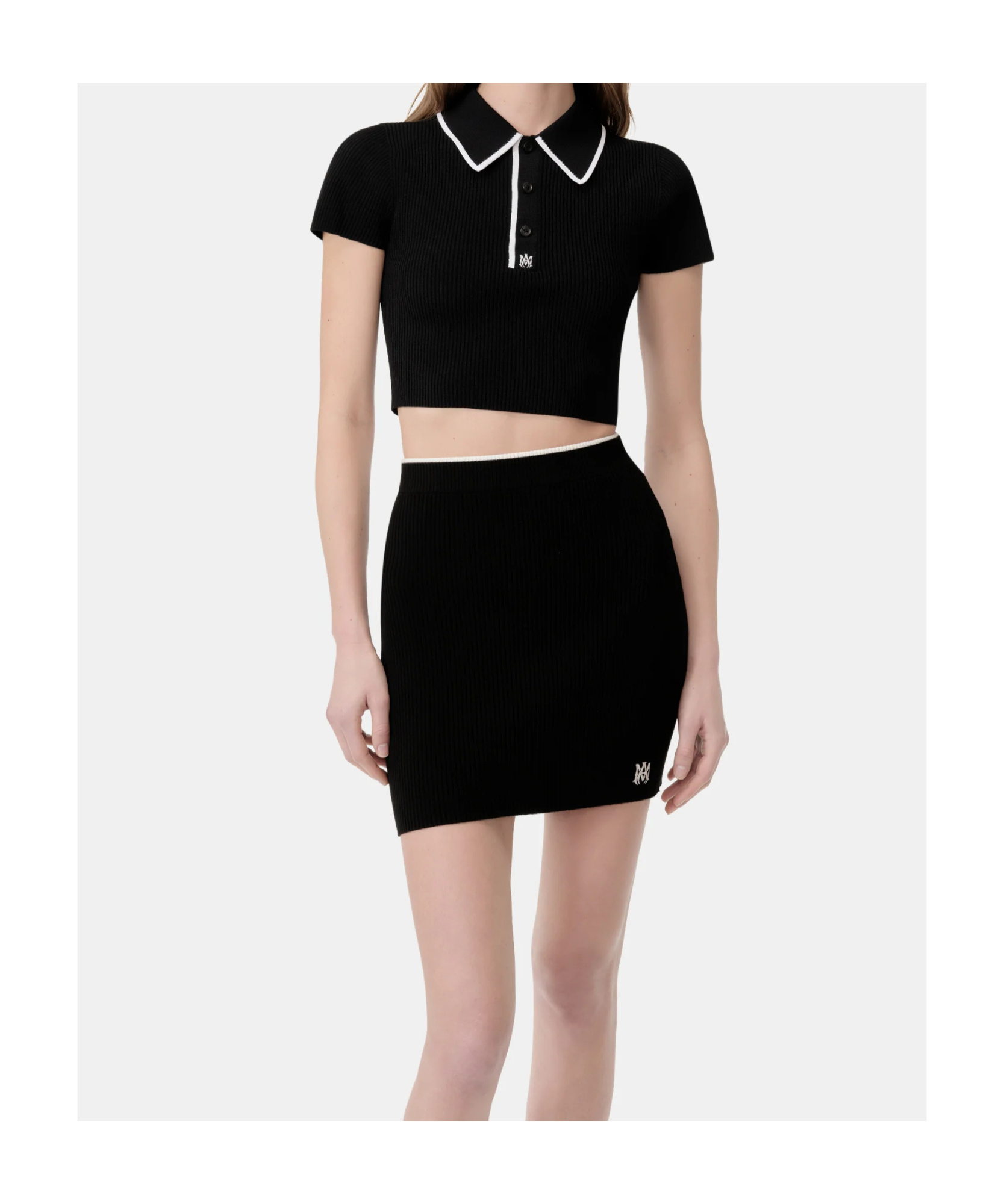 Amiri Logo Embroidered Cropped Polo In Black