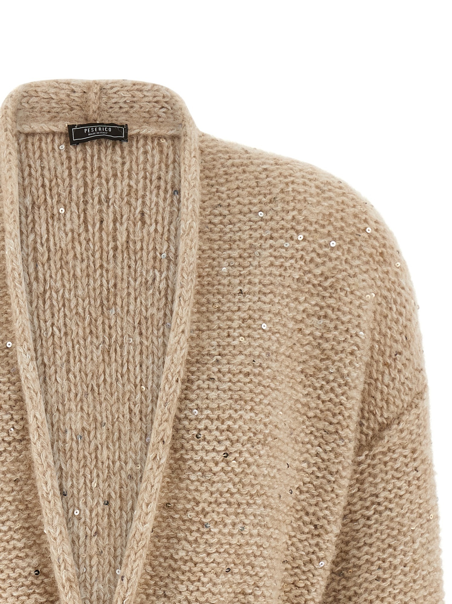Peserico Sequin-embellished Belted Cardigan In Brown