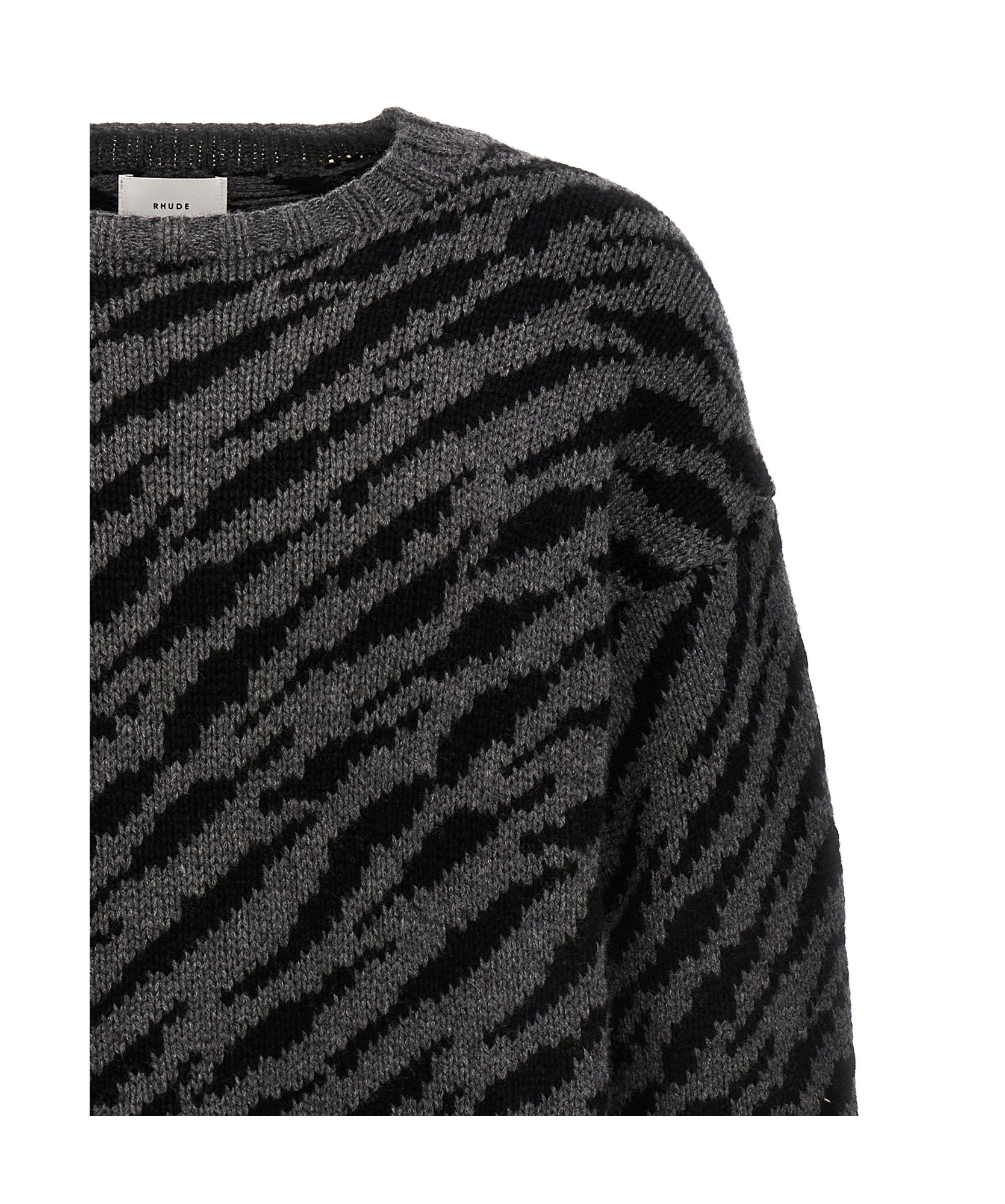 Rhude Zebra Crew Neck Sweater With Ribbed Cuffs In Black