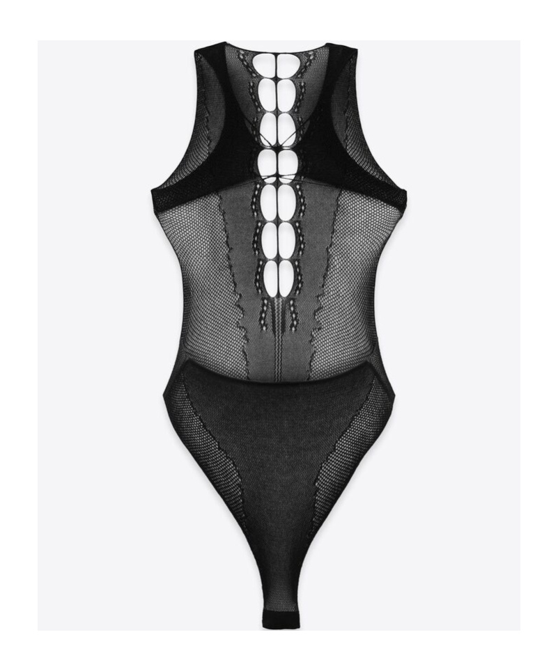 Saint Laurent Knitted Fishnet Jumpsuit In Black