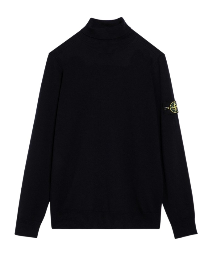 Stone Island Ribbed Knit Sweater With Logo Patch In Black