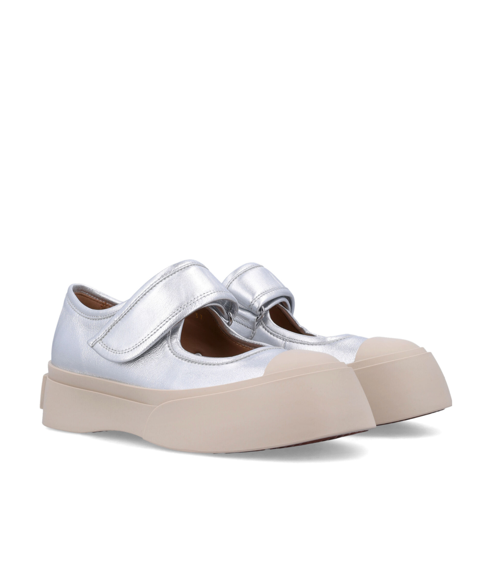 Marni Mary Jane Metallic Wrinkled Sneakers In Nude