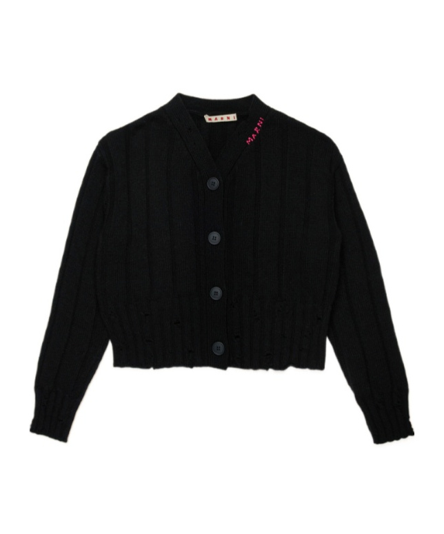 Marni Kids Long-sleeved Button-up Cardigan In Black