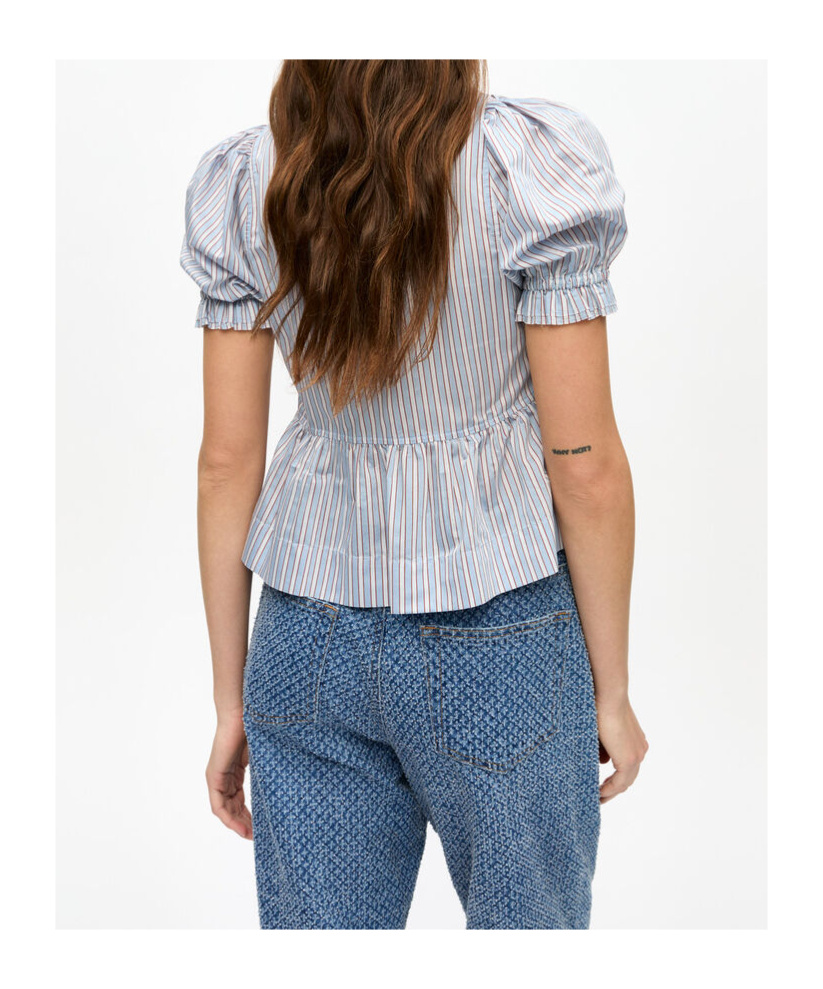 Ganni Yarn Dyed Stripe Blouse Shirts Light Blue In Soft Chambray
