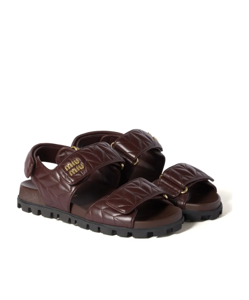 Shop Miu Miu Sporty Matelassé Nappa Leather Sandals In Black