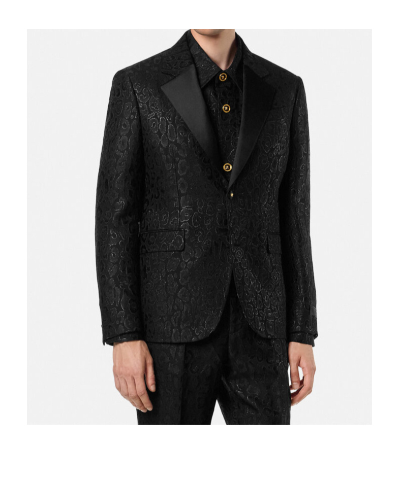 Versace Leopard-print Satin-lapel Blazer In Black