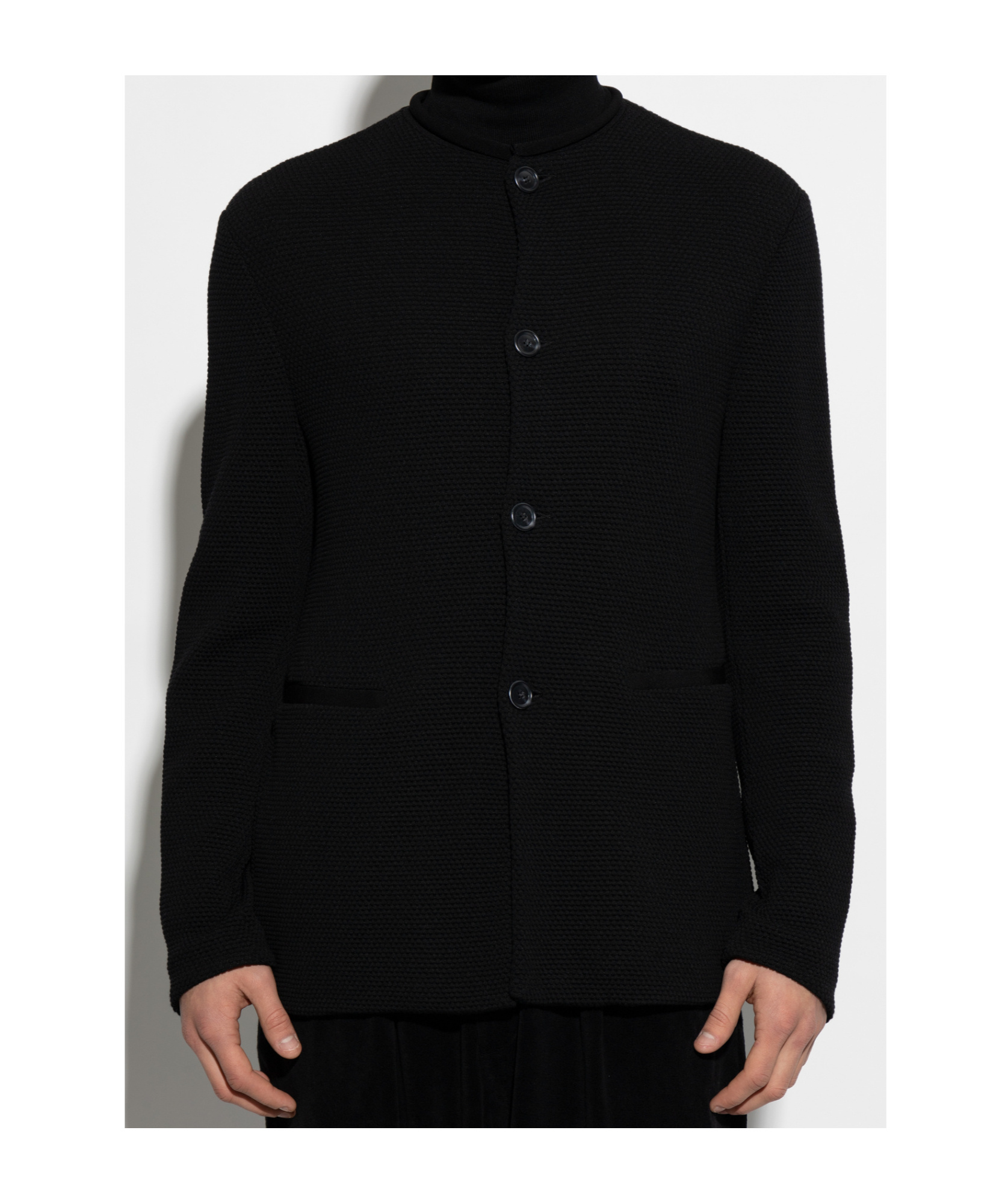 Giorgio Armani Textured Button-up Knitwear In Black