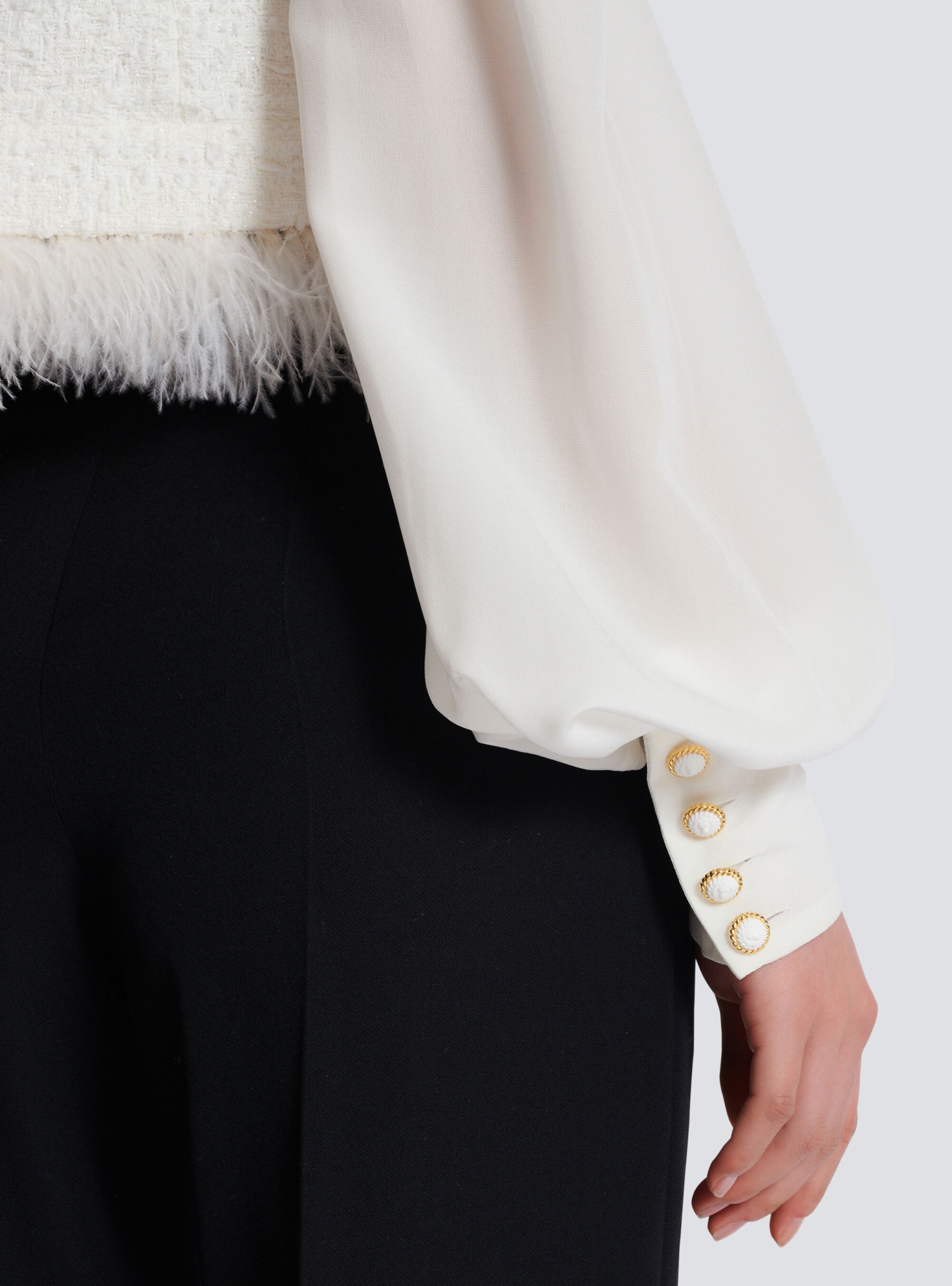 Shop Balmain Tweed And Crepe Jacket In White