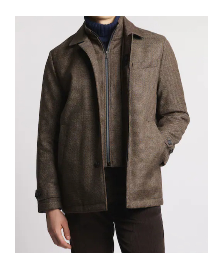 Fay Houndstooth Button-fastening Jacket In Brown