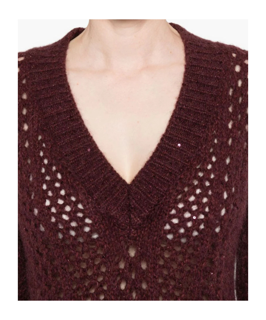 Eleventy V-neck Open-knit Sweater In Red