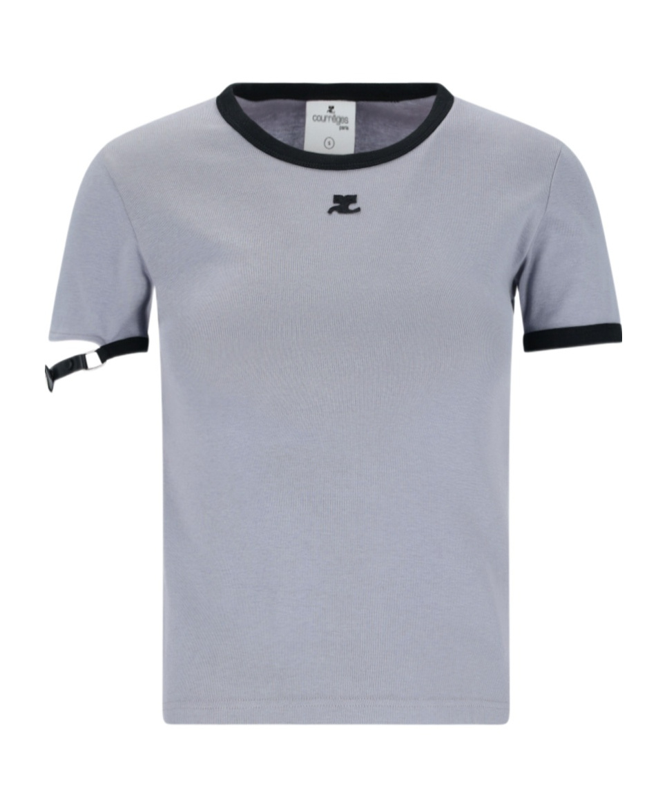 Courrèges Buckle Contrast T-shirt In Gray