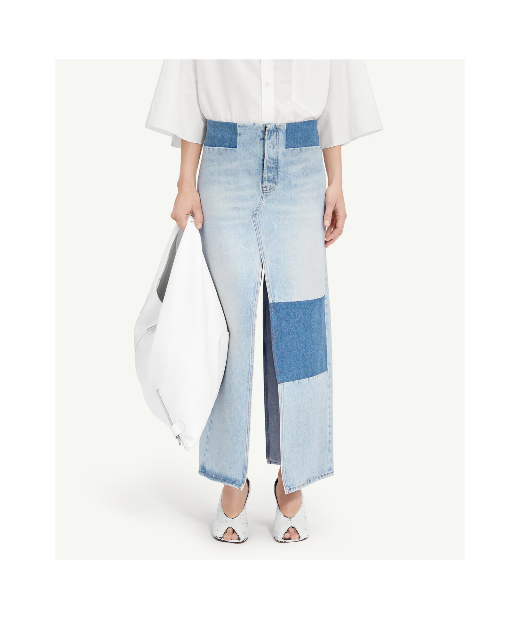 Shop Mm6 Maison Margiela Long Denim Skirt In Blue
